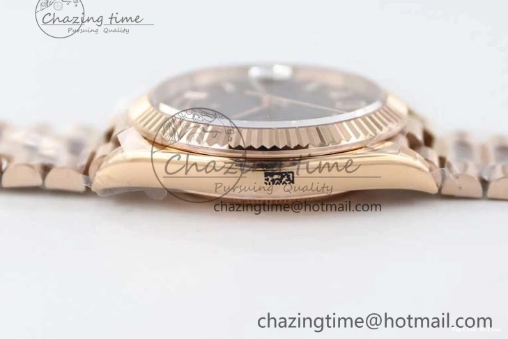 0419 Day Date 40mm RG 904L Steel TWF 1:1 Best Edition Black Crystal Dial on RG Bracelet A MoistureWicking 2349